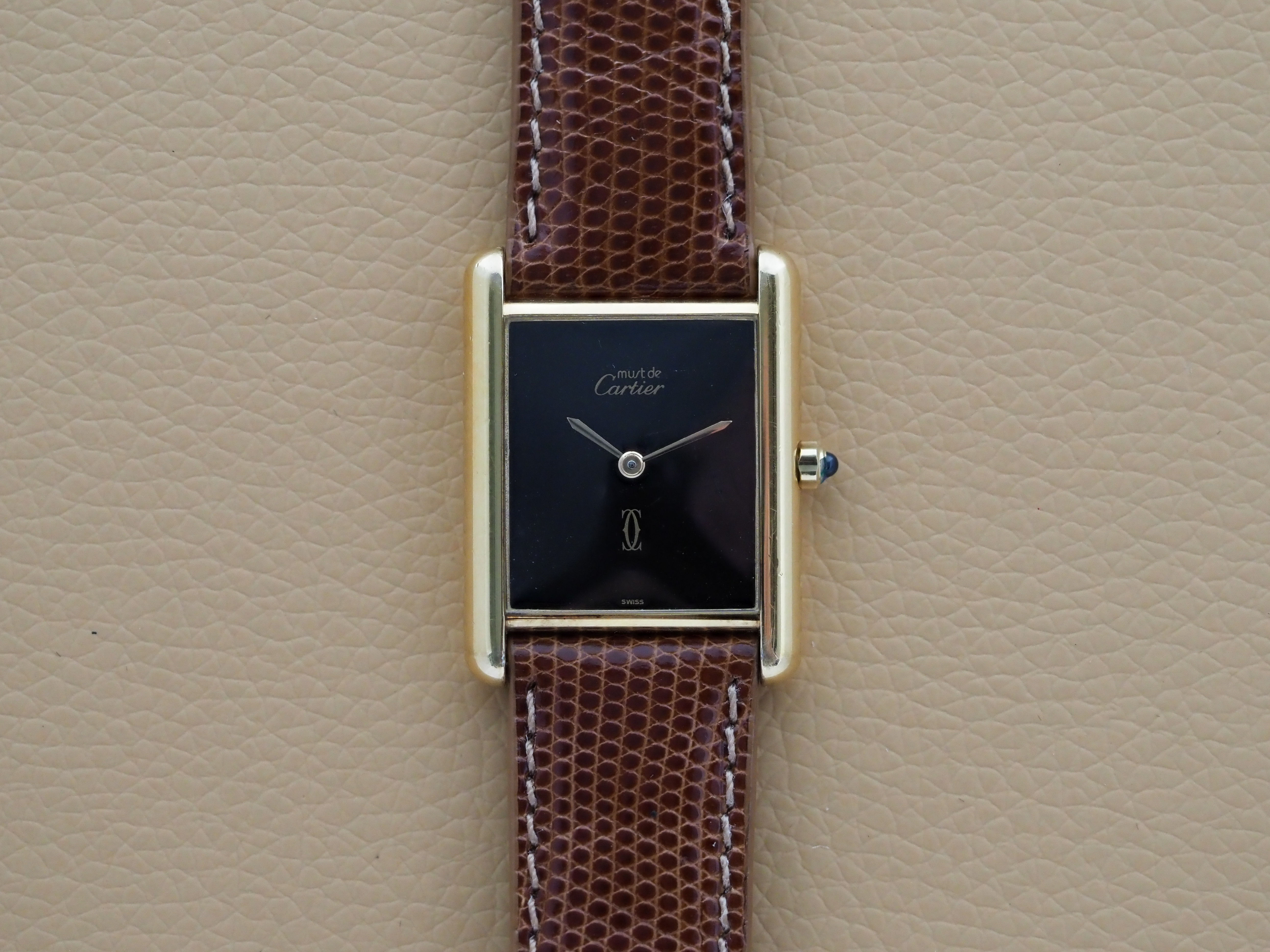 Must de Cartier Tank Vermeil 23mm Quartz Black Dial