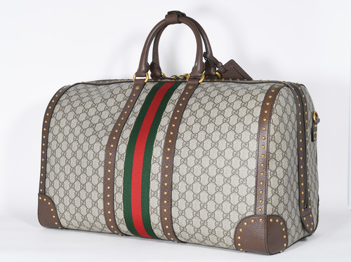 Gucci GG Supreme Monogram Studded Savoy Duffle Bag Excellent