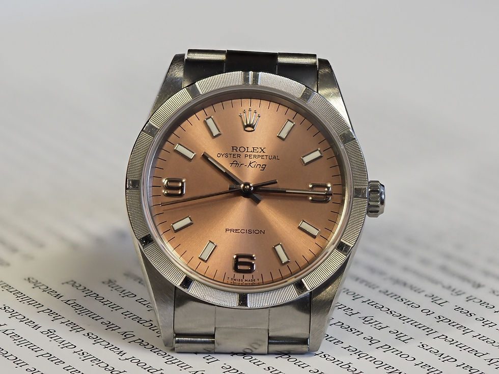 Miniature : Rolex Air-King 14010 34mm Engine Turned Salmon Dial 1996 Unpolished
