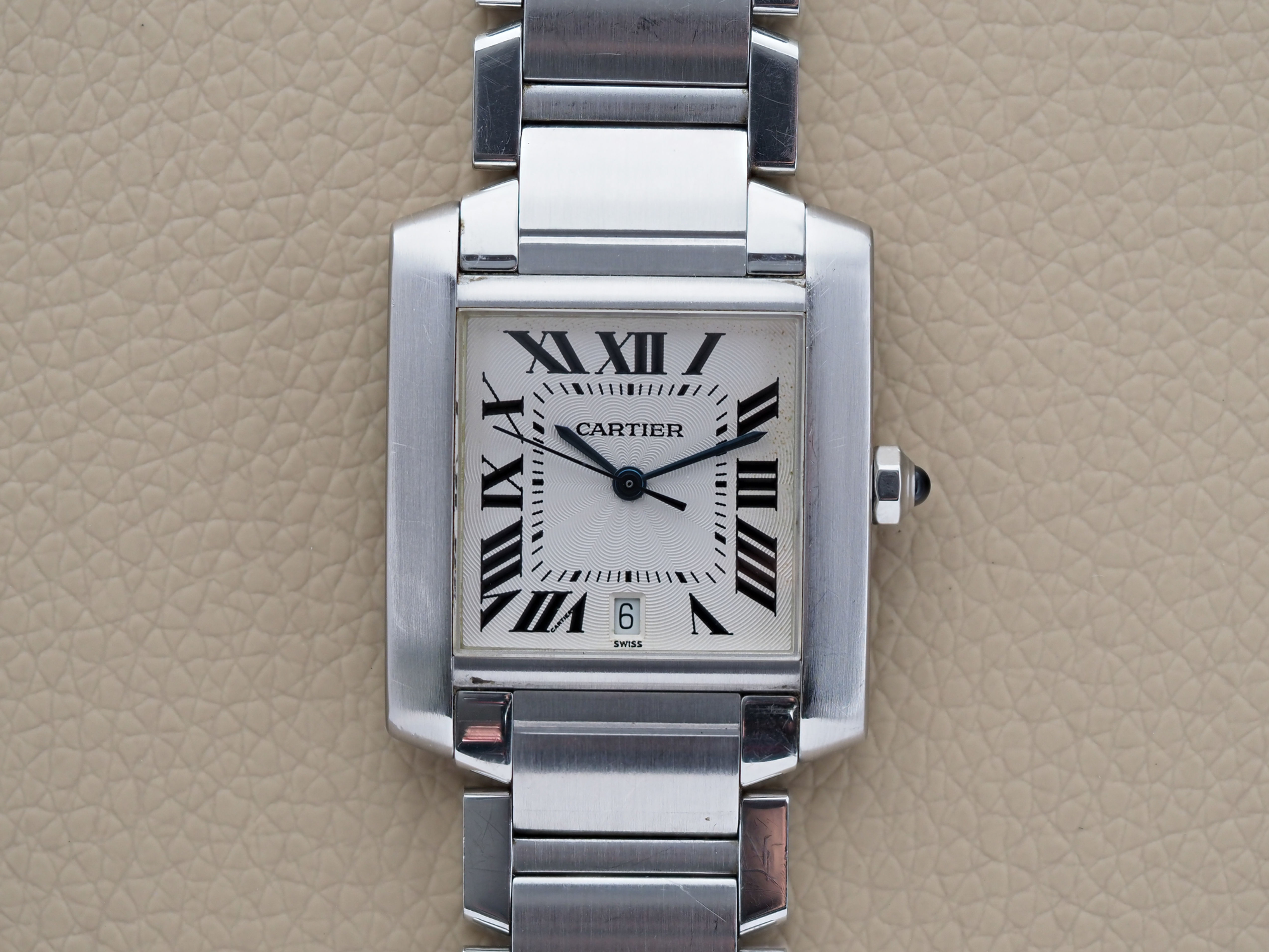 Cartier Tank Française 2302 White Guilloche Roman Dial 28x32mm