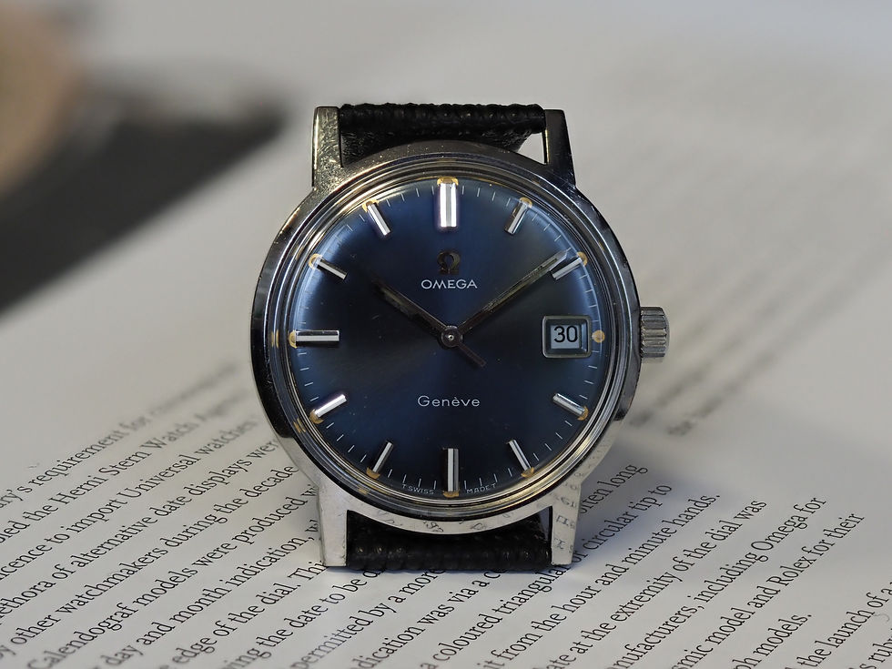 Thumbnail: Omega Genève 136.070 Blue Sunburst Dial 35mm Pumpkin Lume