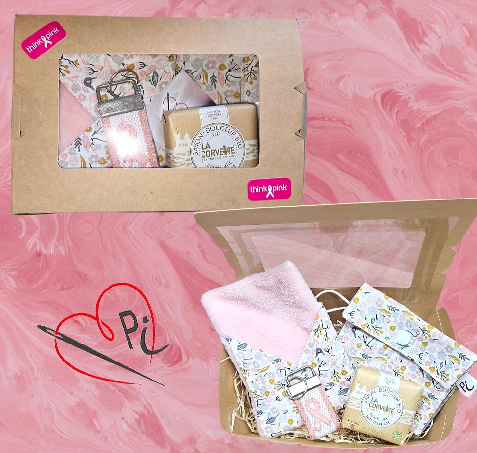 Miniature : Petit Coffret " Ruban d'Espoir"  Côton/pochette/porte-clé 