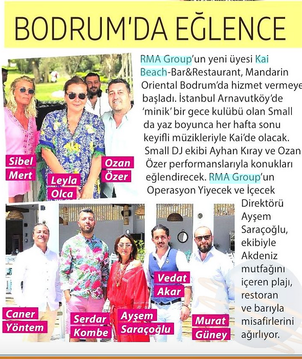 Kai Beach, sektörün en basarili profesyonel isimlerinden Ayşem Saraçoğlu önderliğinde yepyeni bir tasarım ve tecrübeli bir ekibi ile bu yaz, Akdeniz mutfağını içeren plajı, restoran ve barı ile hizmet verecek.