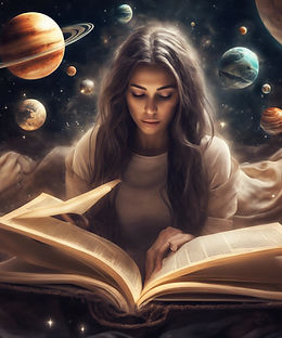 female deep reading with planets coming out of the pages.jpg
