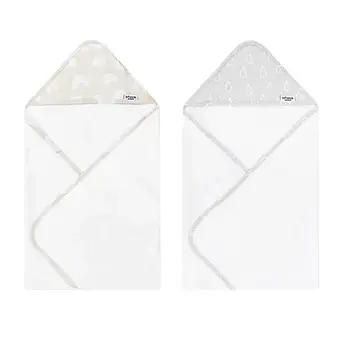 Thumbnail: 2 in a Pack Bamboo Hooded Towel -  Grey & Beige