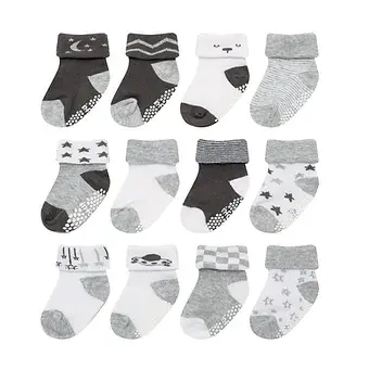 Thumbnail: 12  pack anti slip baby socks - 0 to 6 months (Gray)