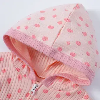 Thumbnail: Ribbed Romper with Hood - Pink