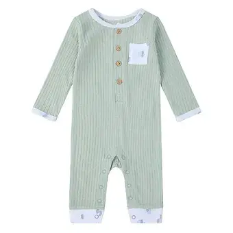 Thumbnail: Baby Ribbed Jumpsuit Romper with Knot Cap