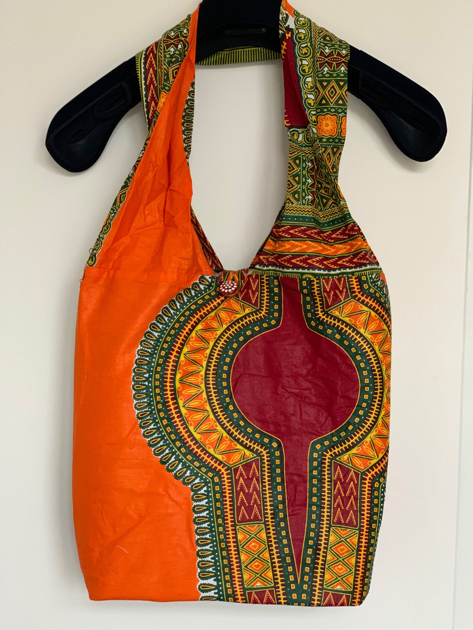 Orange Tote Bag with Dashiki Print