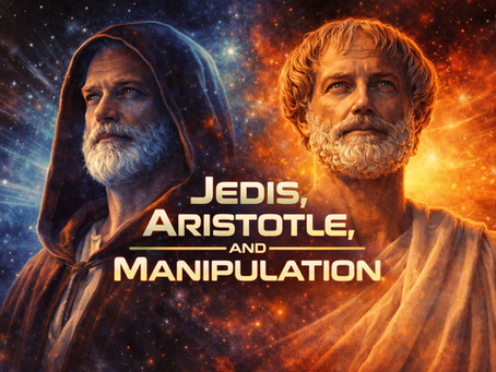 Illustration for a marketing blog about persuasion, manipulation, Aristotle, and the Jedi mind trick