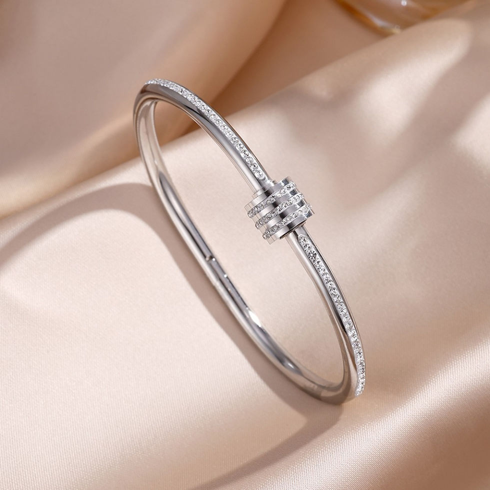 Thumbnail: Titanium Steel Couple's Bracelet Shiny Zircon Inlaid Stainless Steel