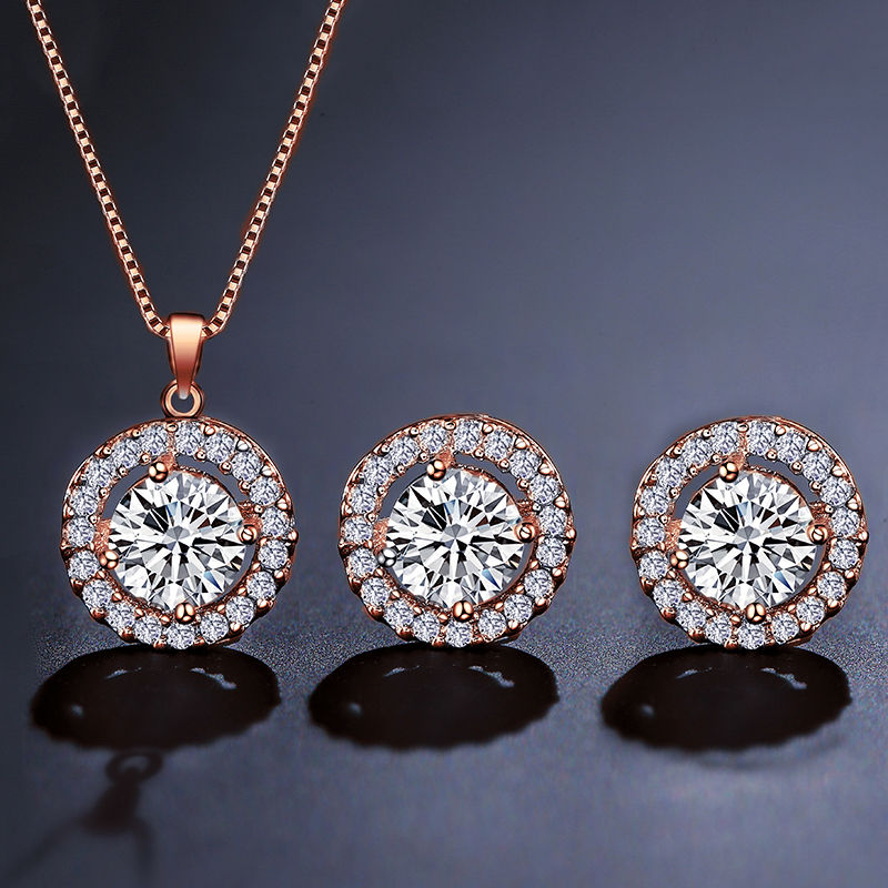 Thumbnail: Simple Geometric Round Zircon Pendant Necklace for Women Clear  AAA Zirconia Cry