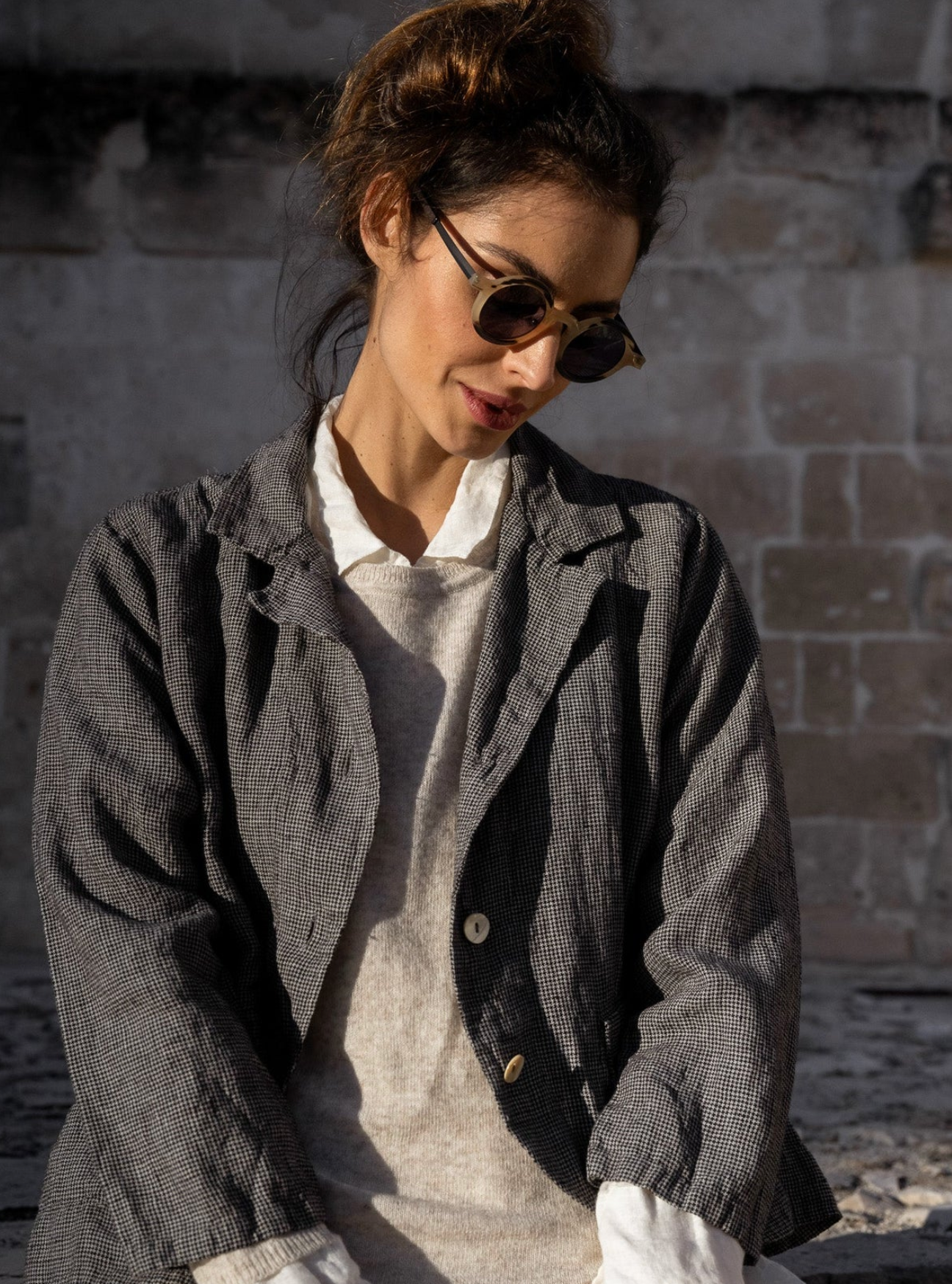 MegbyDesign Oxford Jacket - Linen/Navy Houndtooth
