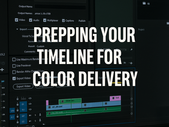 Timeline preparation in video editing software, showing export settings, XML file organization, and clean workspace layout for color delivery.