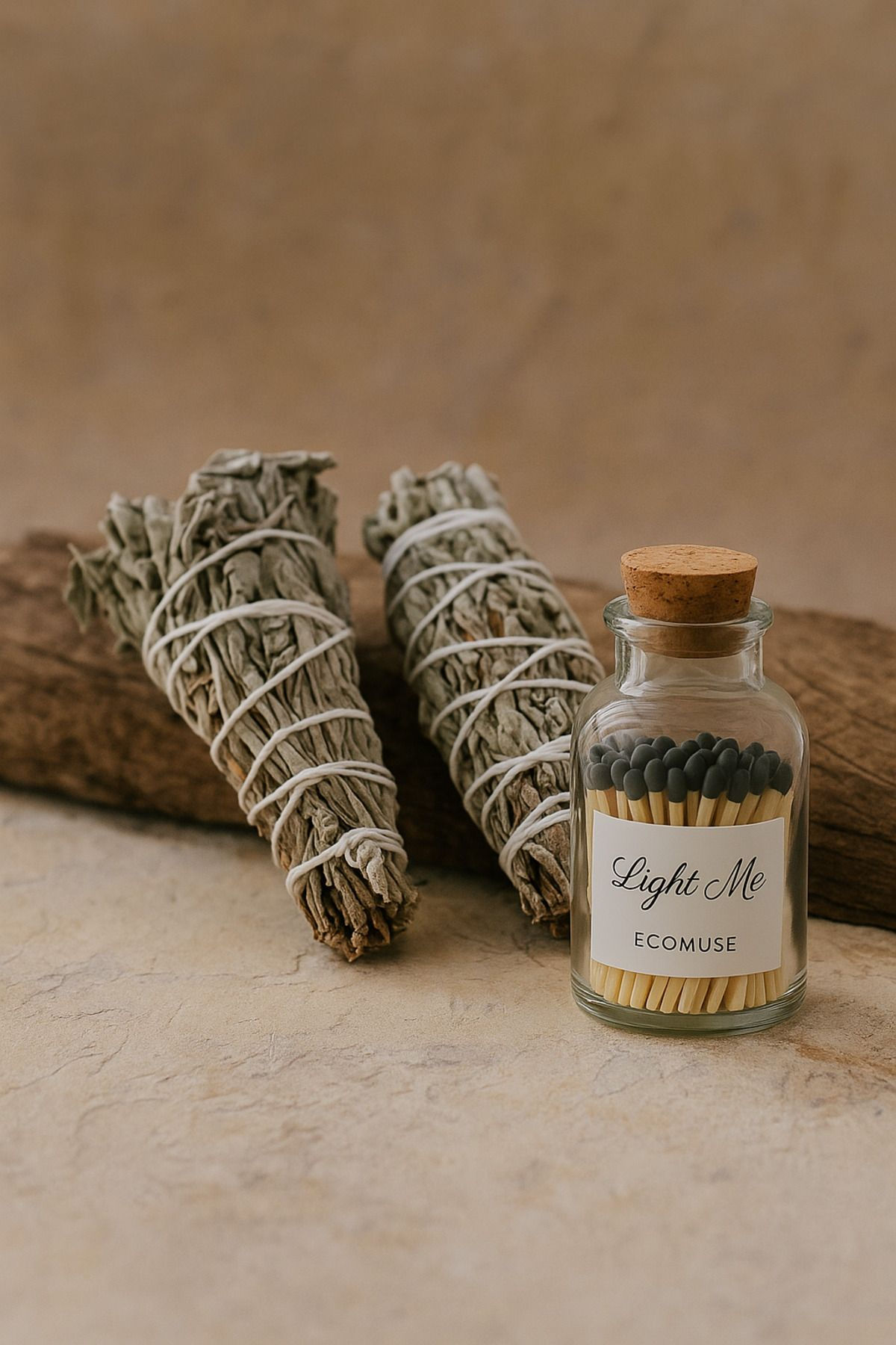 Tütsü Ritüel Seti - 2 Adaçayı Ve Dekoratif Cam Kibrit Şişesi – Enerji Temizleme