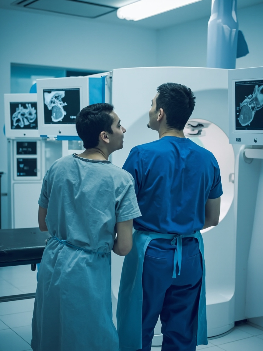 Sala de hemodinâmica com equipamento angiográfico