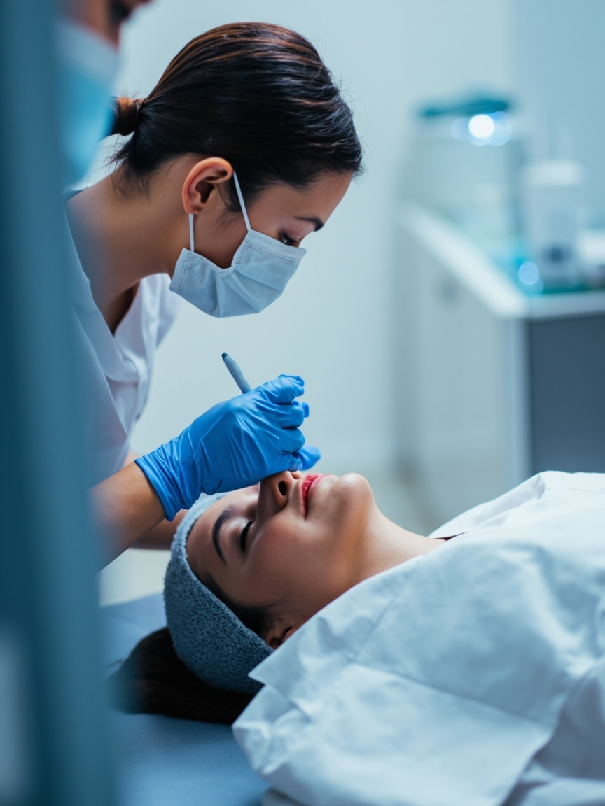 Esteticista realizando limpeza de pele em cliente