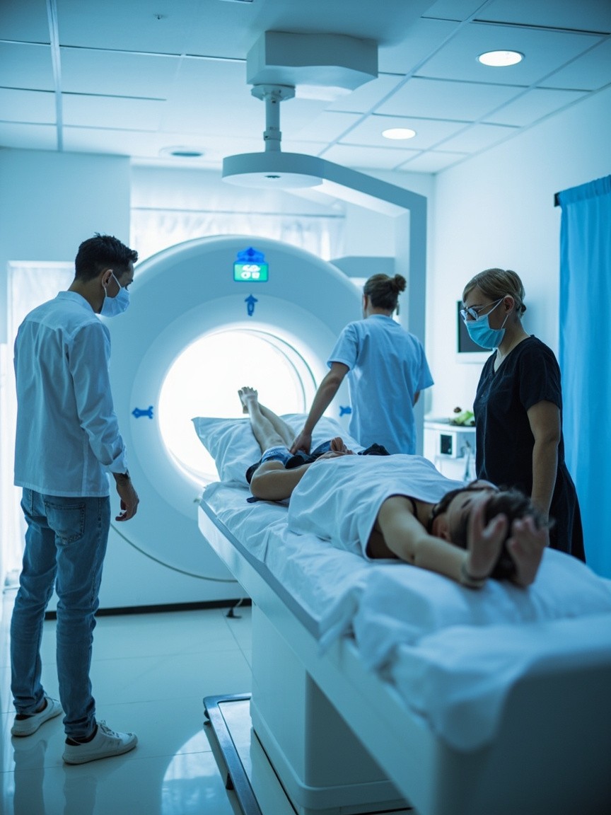 Aparelho de ressonância magnética em sala de exames