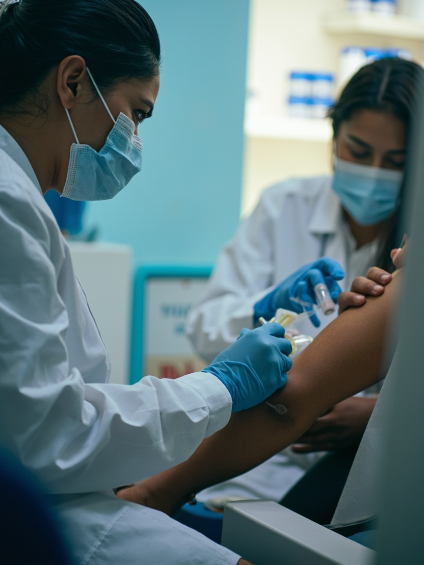 Farmacêutico vacinando cliente na farmácia