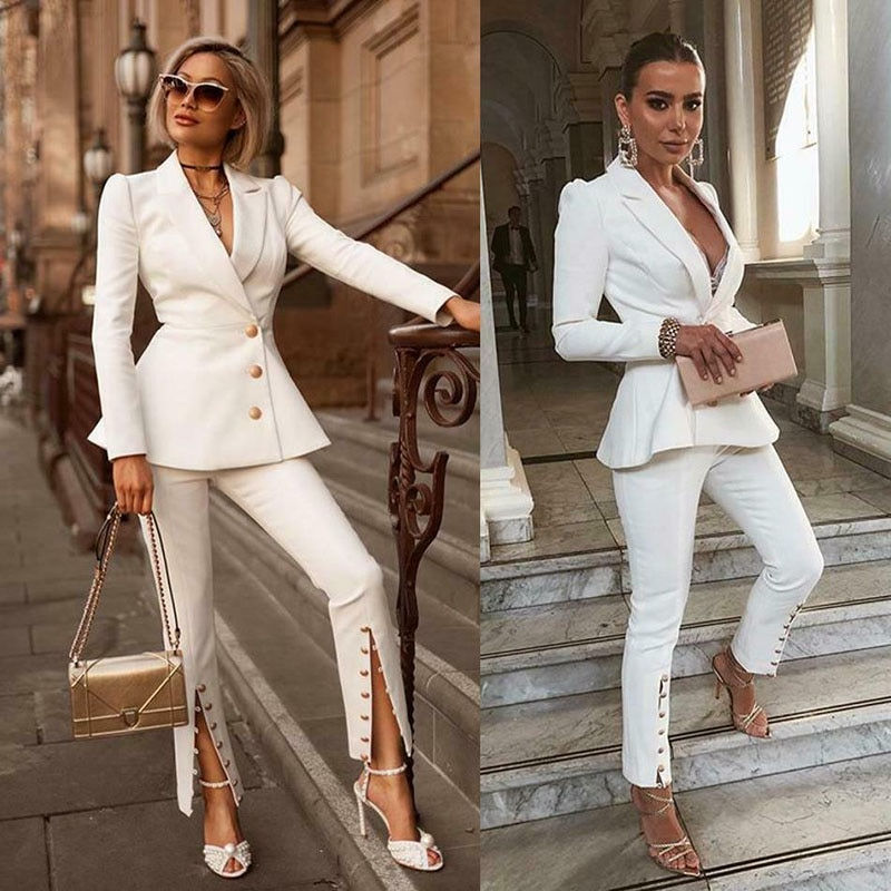 Thumbnail: White Women's Suits 2 Piece Slim Fit Women Pant Suits