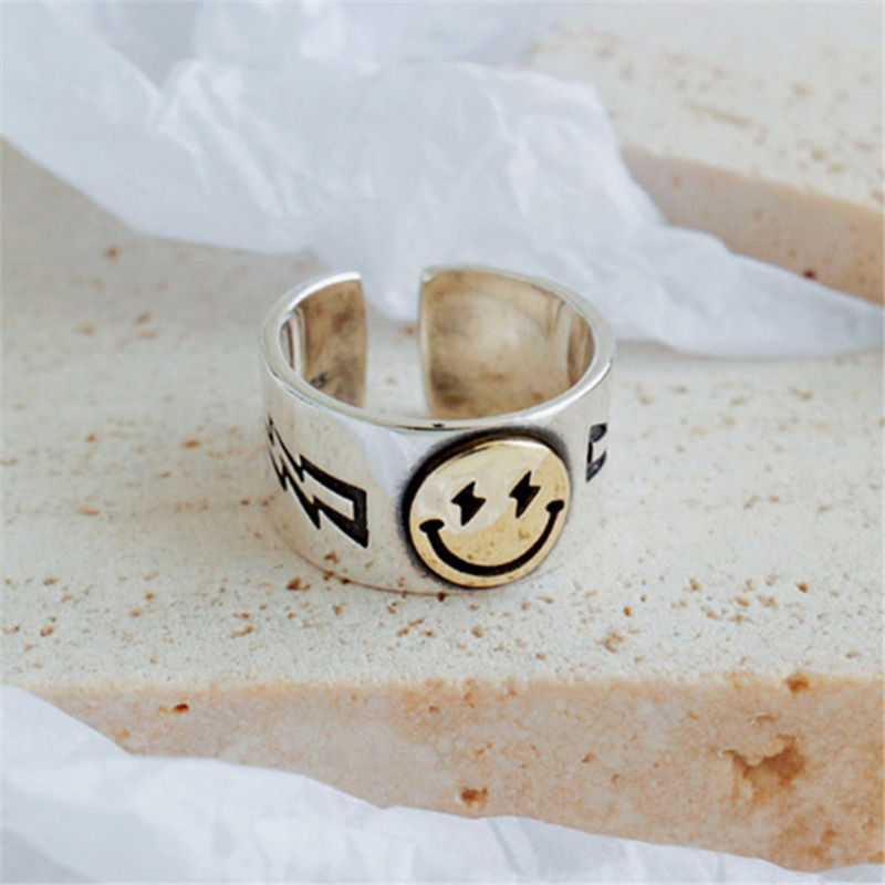 Thumbnail: Hot Sale Happy Smiley Face Lightning Stamp Tibetan Ring