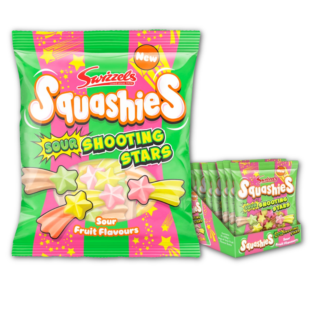 Swizzels Squashies Sour Shooting Stars Sweets - 12 x 100g Packs