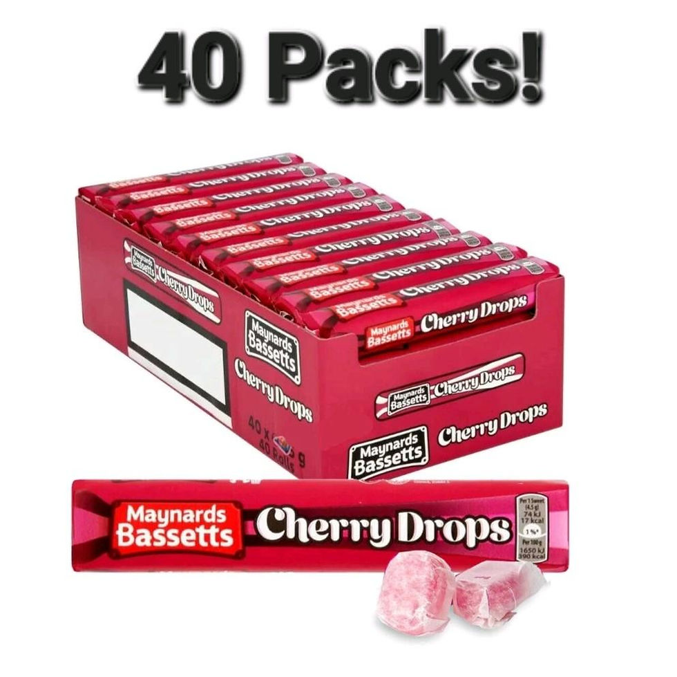 Maynards Bassetts Cherry Drops Sweets - 40 x 45g Rolls
