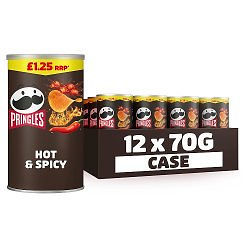 Pringles Hot & Spicy Crisps - 12 x 70g Tubes - Snack