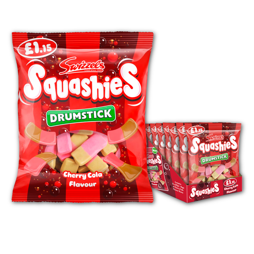 Swizzels Squashies Drumsticks Cherry Cola Flavour Sweets - 12 x 120g Packs