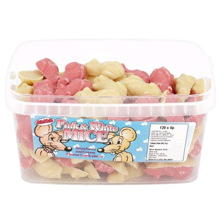 Alma Pink & White Mice Candy - 120 Piece Tub