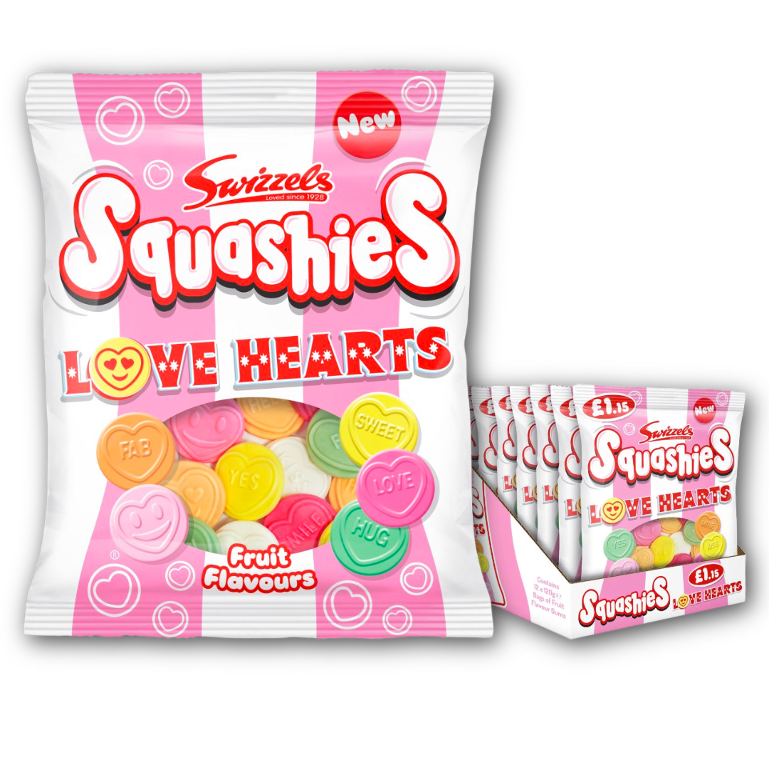 Swizzels Squashies Love Hearts Sweets - 12 x 120g Packs