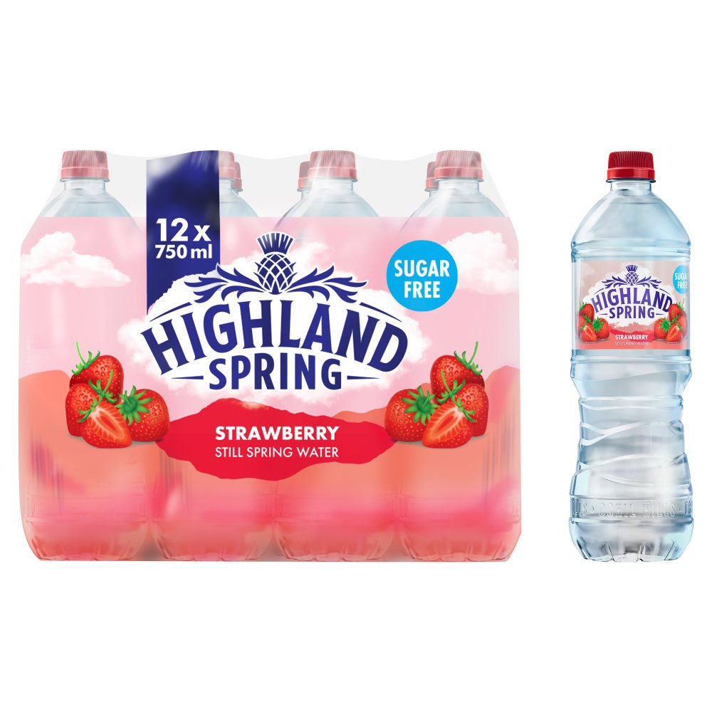 Highland Spring Strawberry Flavoured Still Water - 12 x 750ml Bottles