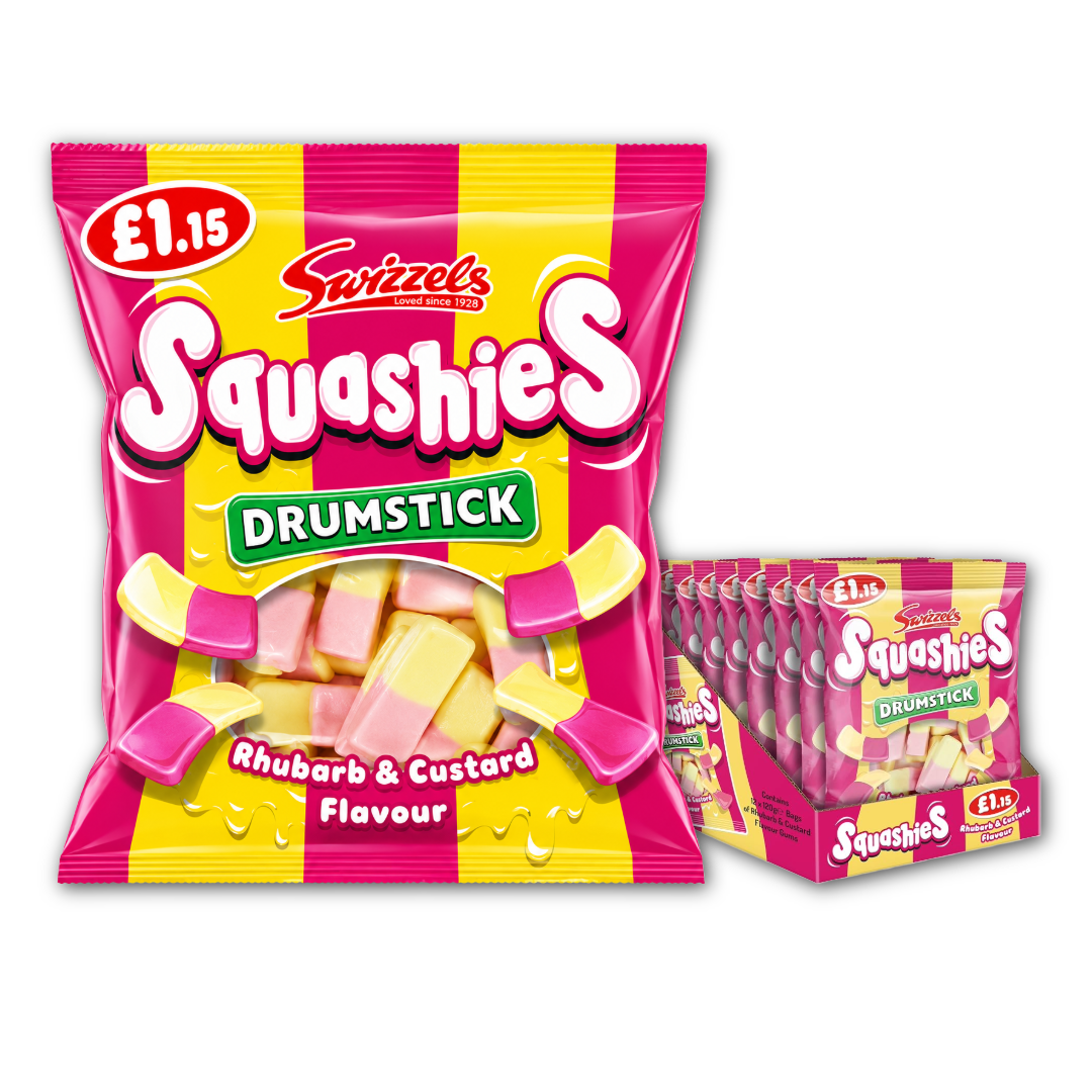 Swizzels Squashies Drumsticks Rhubarb & Custard Sweets - 12 x 120g Packs
