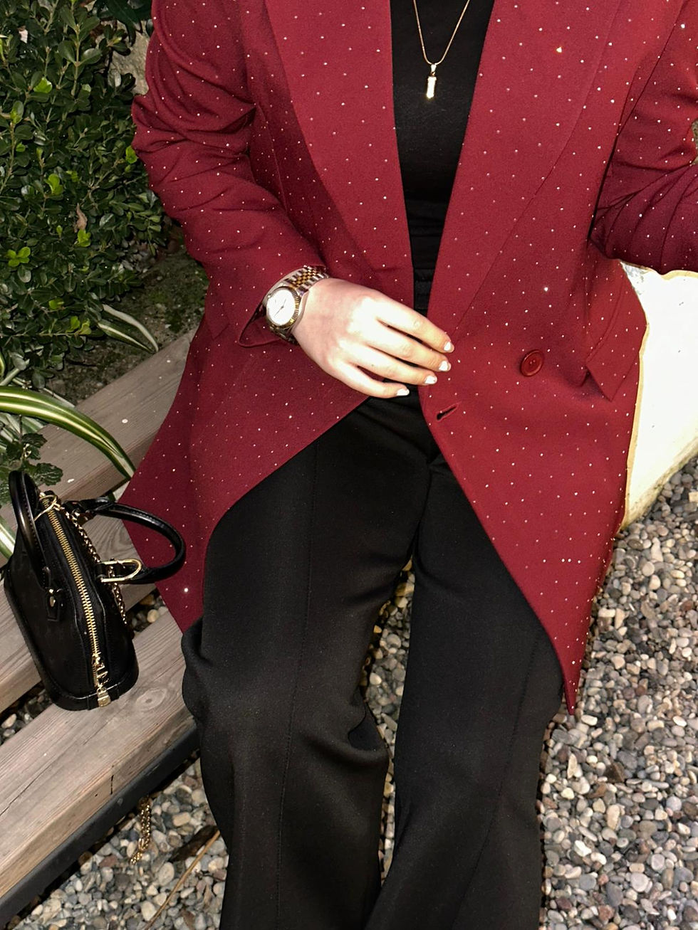 Küçük resim: Taşlı Bordo Blazer Ceket