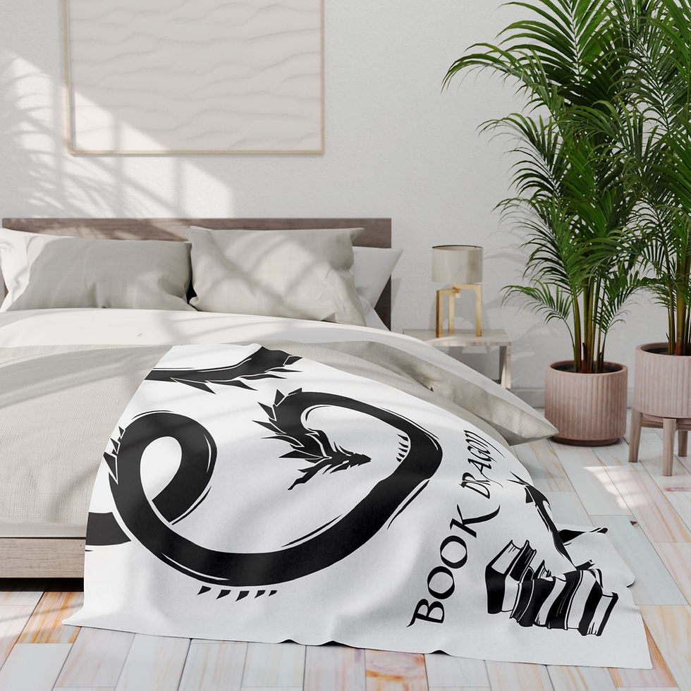 Thumbnail: White Book Dragon Blanket - Cozy Gift for Book Lovers, Reading Nook Essential