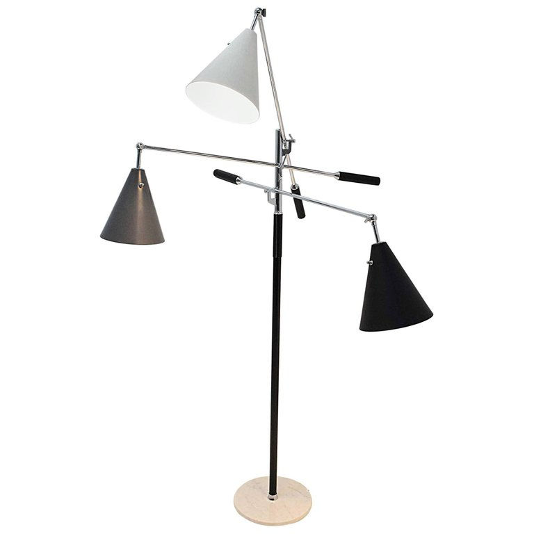 Arredoluce Triennale Three-Arm Chrome Leather and Marble Floor Lamp