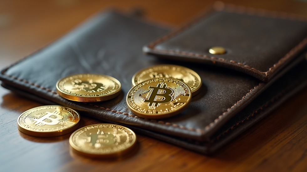 Close-up view of a Bitcoin wallet with coins
