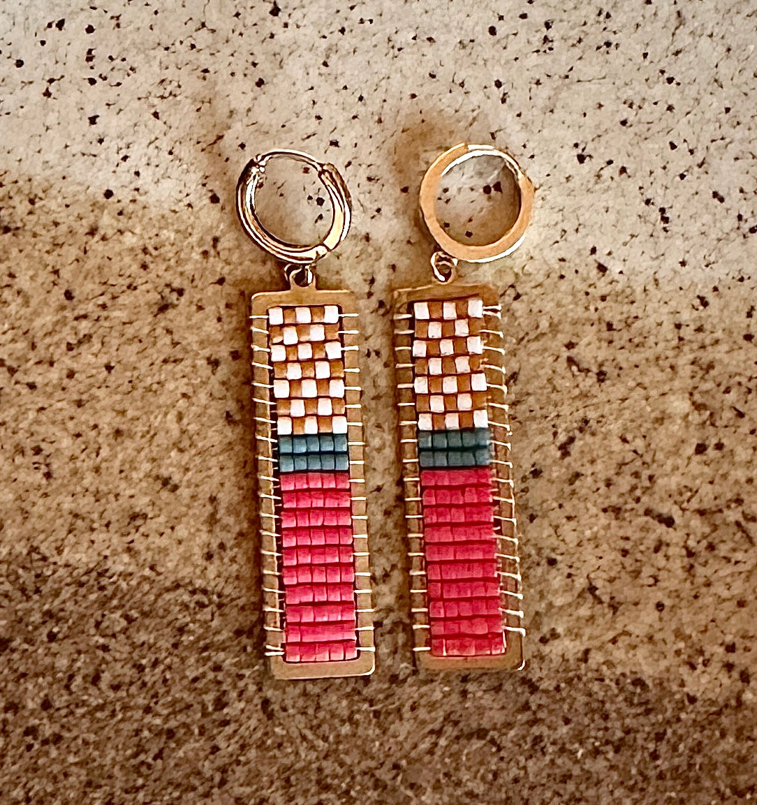 Funky Geos - woven earrings (Hot Pink)