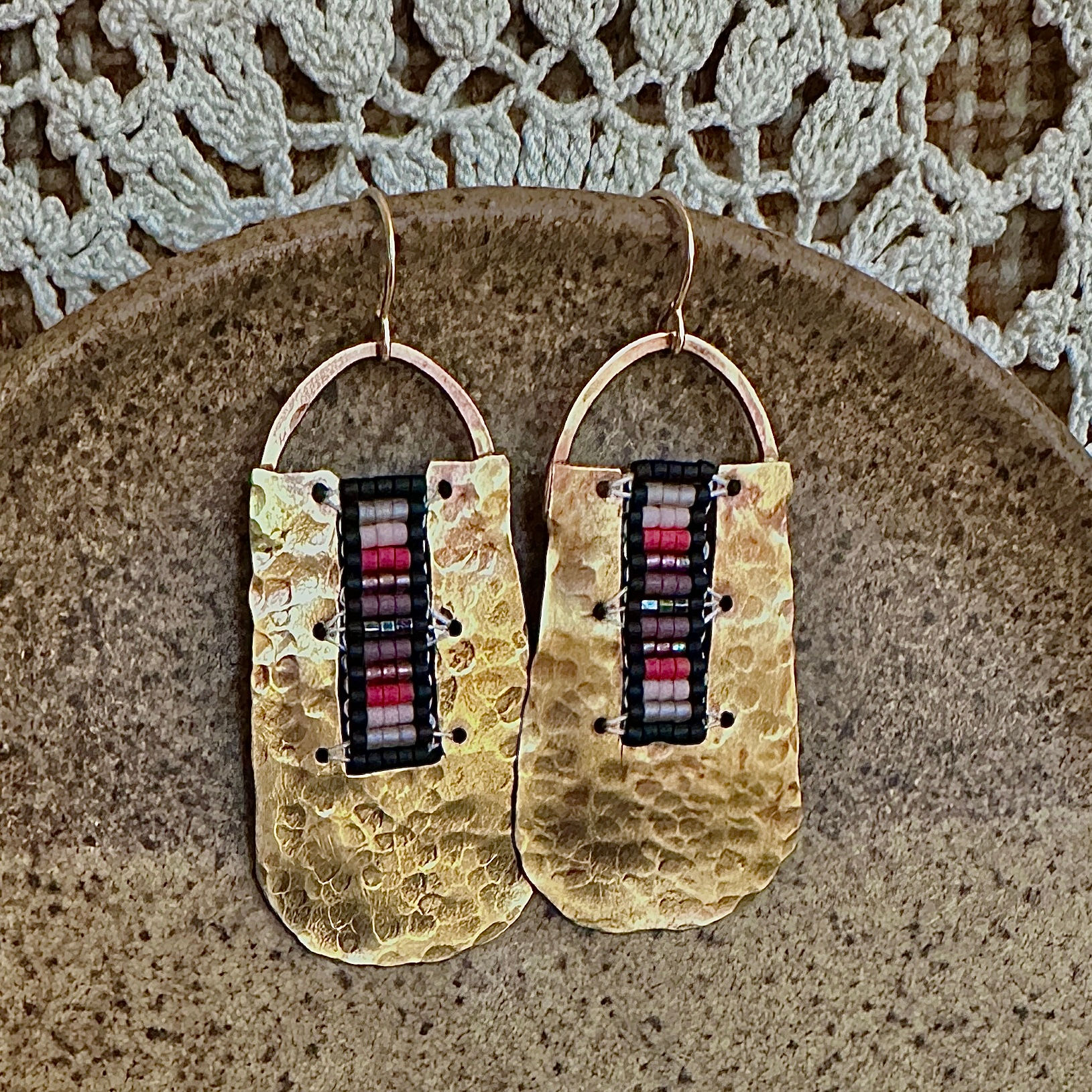 Brass Portal Earrings - Ombré pink