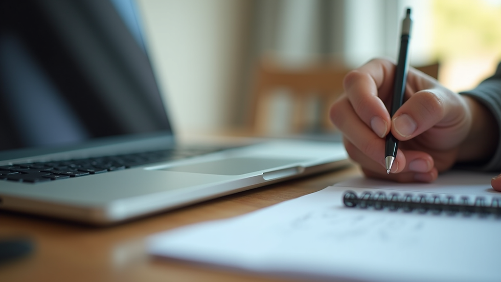 Close-up view of a digital marketing training session with a laptop and notes