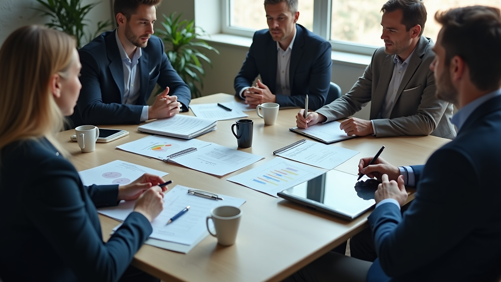 High angle view of a business meeting discussing digital marketing strategies