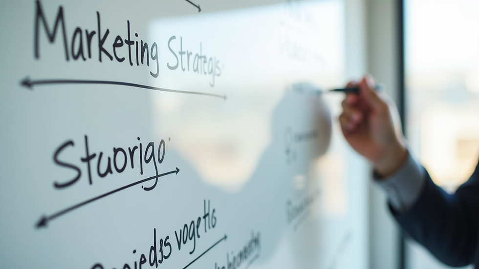 Close-up view of a whiteboard with marketing strategy notes and diagrams