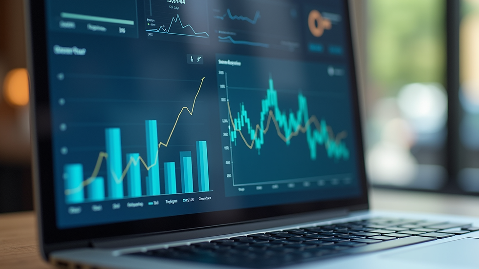 Close-up view of a laptop screen showing marketing analytics dashboard