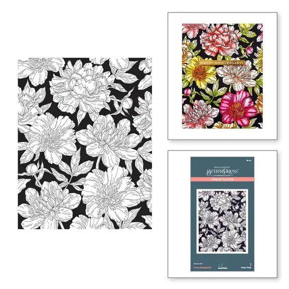 Spellbinders PEONY BACKGROUND PRESS PLATE FROM THE LET'S CELEBRATE COLLECTION
