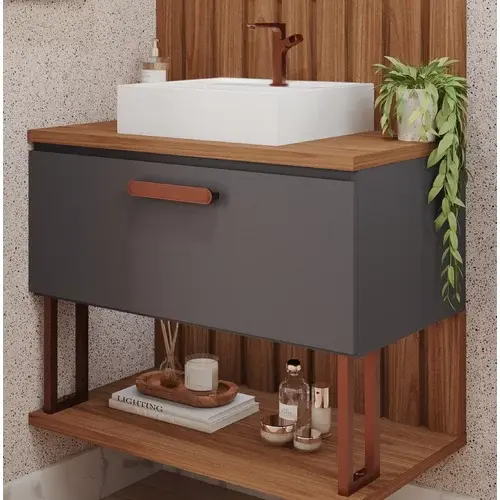 Gabinete Suspenso com Cuba 60cm Mari Espresso Móveis Titanium