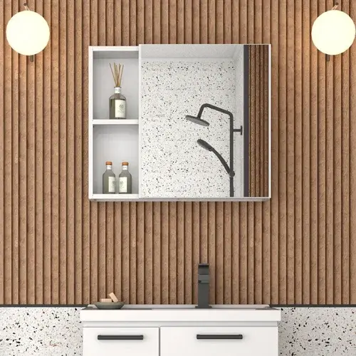 Espelheira para banheiro com Armário em Aço Ameixa Branco