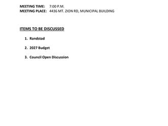 Mt Zion City Council Work Session for 08/25/26