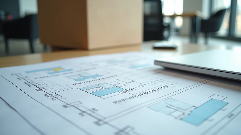 Eye-level view of office floor plan and moving checklist on desk