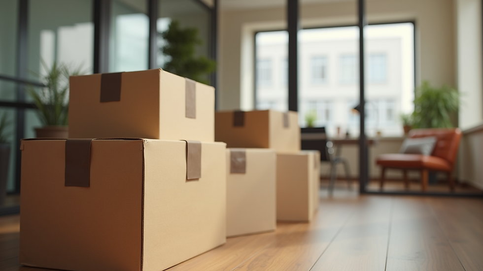 Close-up view of packed office boxes ready for moving