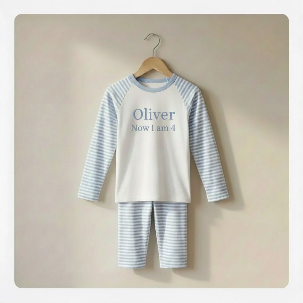 Pale Blue Stripe Long Raglan Sleeve Pyjamas